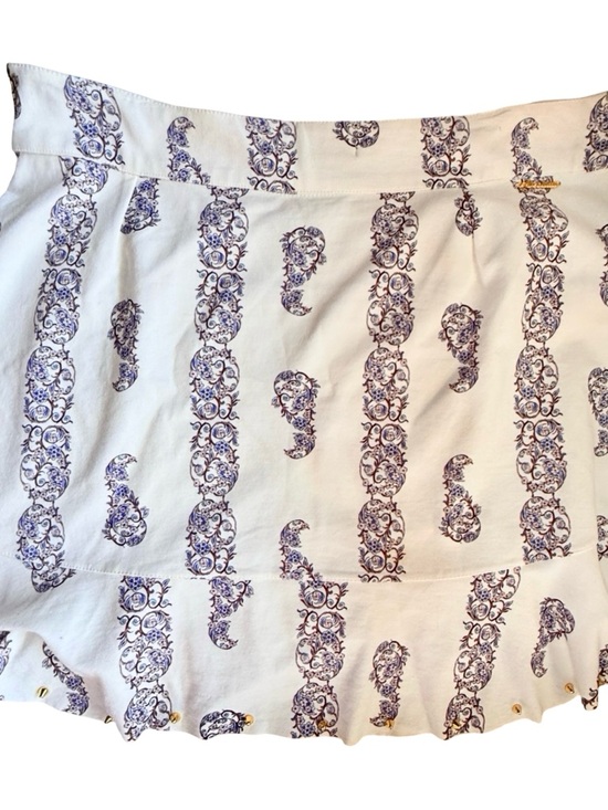 Absolutti Dresses & Skirts - Festival READY Paisley High Low Skirt Ivory Blue Gold Trim Side Zip Sz XL
